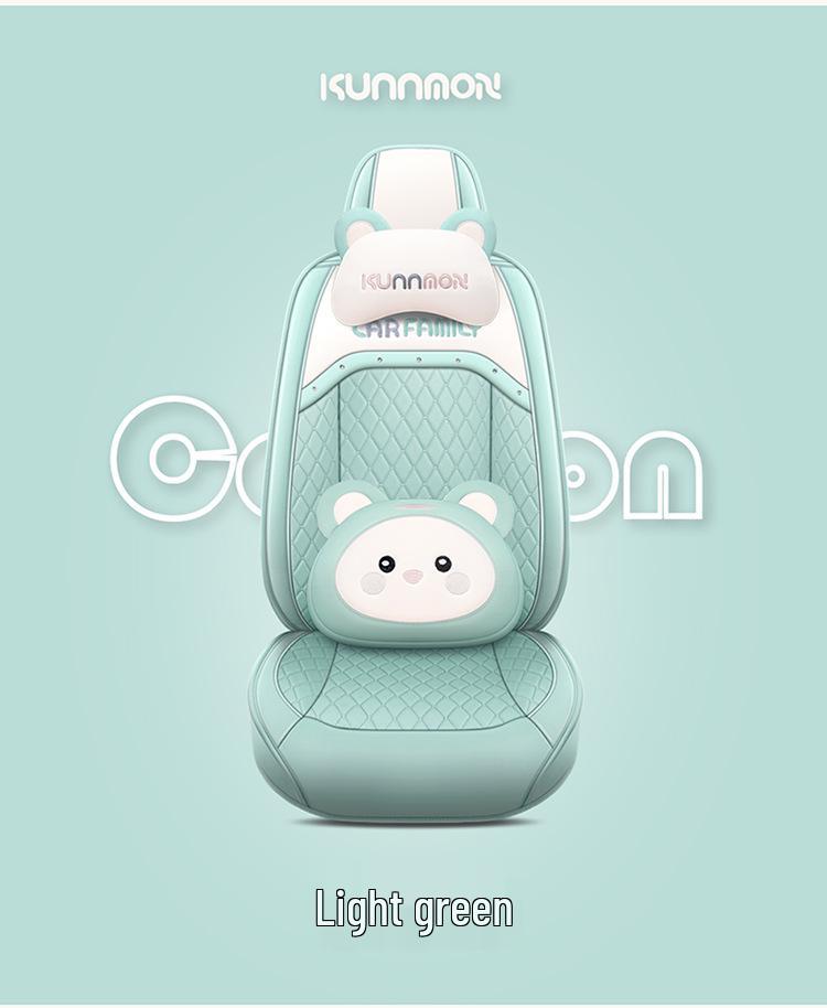 Universal Cartoon Car Seat Cover – Cute, Full-Surround Cushion for Small Cars, Fits 5-Seat Models, All-Season Use.