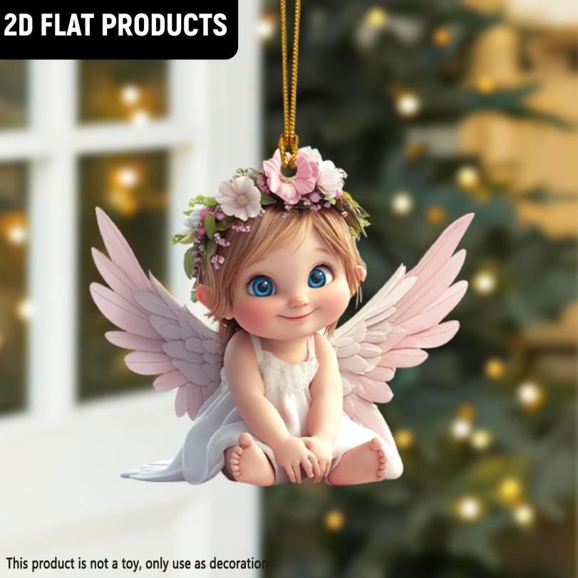 2D Flat Angel Wings Acrylic Ornaments with Golden Rope, Realistic Angle Pendant, Charm Rearview Mirror Hanging Decor,Prety Gifts for Family Friends