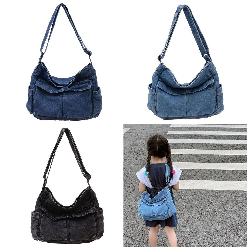 Trendy Denim Casual Shoulder Bag For Kids Unisex Stylish Outdoor Travel Use