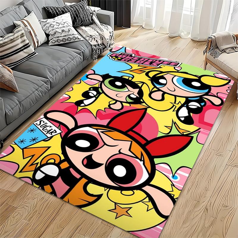 Colorful Cartoon Pattern Carpet Featuring Three Characters for Kids Room Suitable for use as an anti-slip for living room bedroom sofas