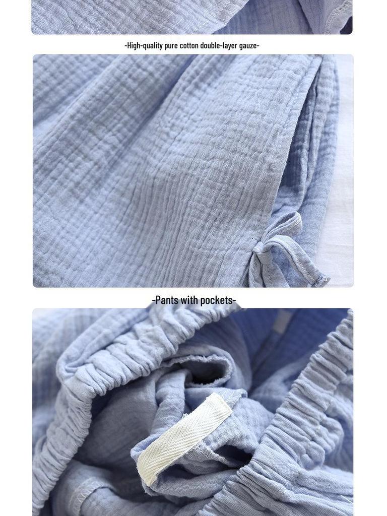 Women's Summer Cotton Gauze Pajama Set - Korean Camisole & Shorts, Sweet and Loose Homewear.