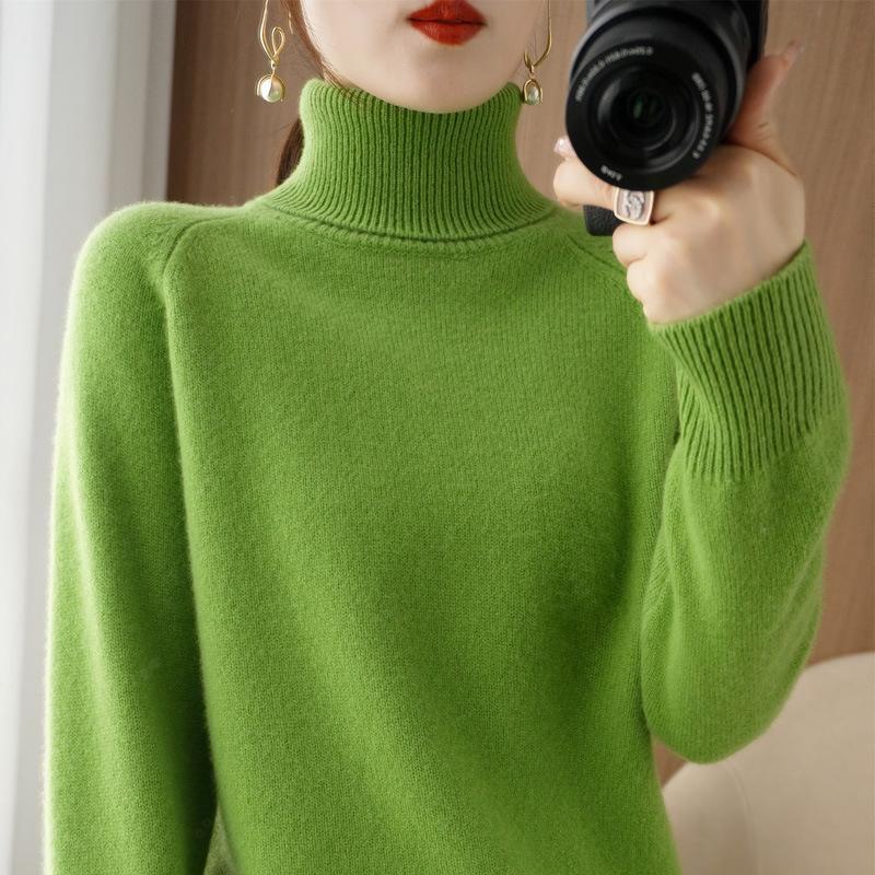 

Женский вязаный свитер с воротником-реглан - базовый слой на осень и зиму XXL авокадо/зелёный