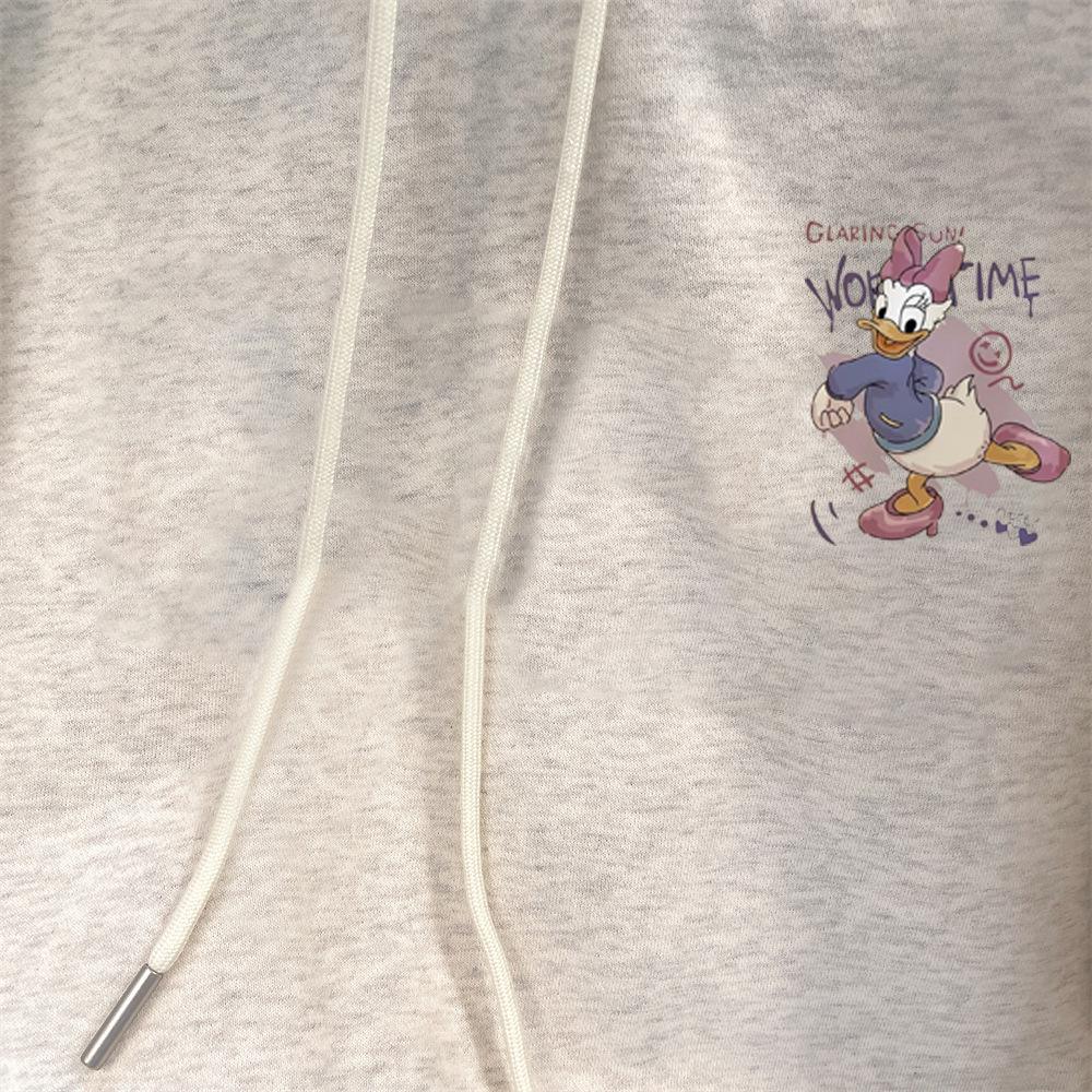 Women's Plus Size Gray Donald Duck Hoodie - American Style, Silver Fox Velvet, Thickened for Autumn Winter.