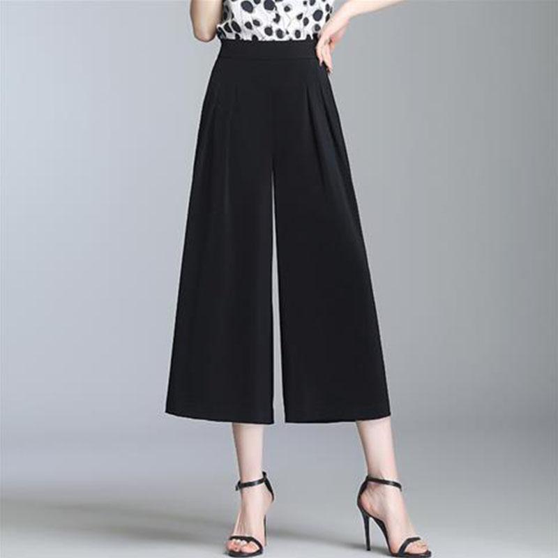 Women Summer Loose Satin Wide Leg Trousers Elastic Band High Waist Solid Fashion Female Casual Thin Oversize Calf-length Pants