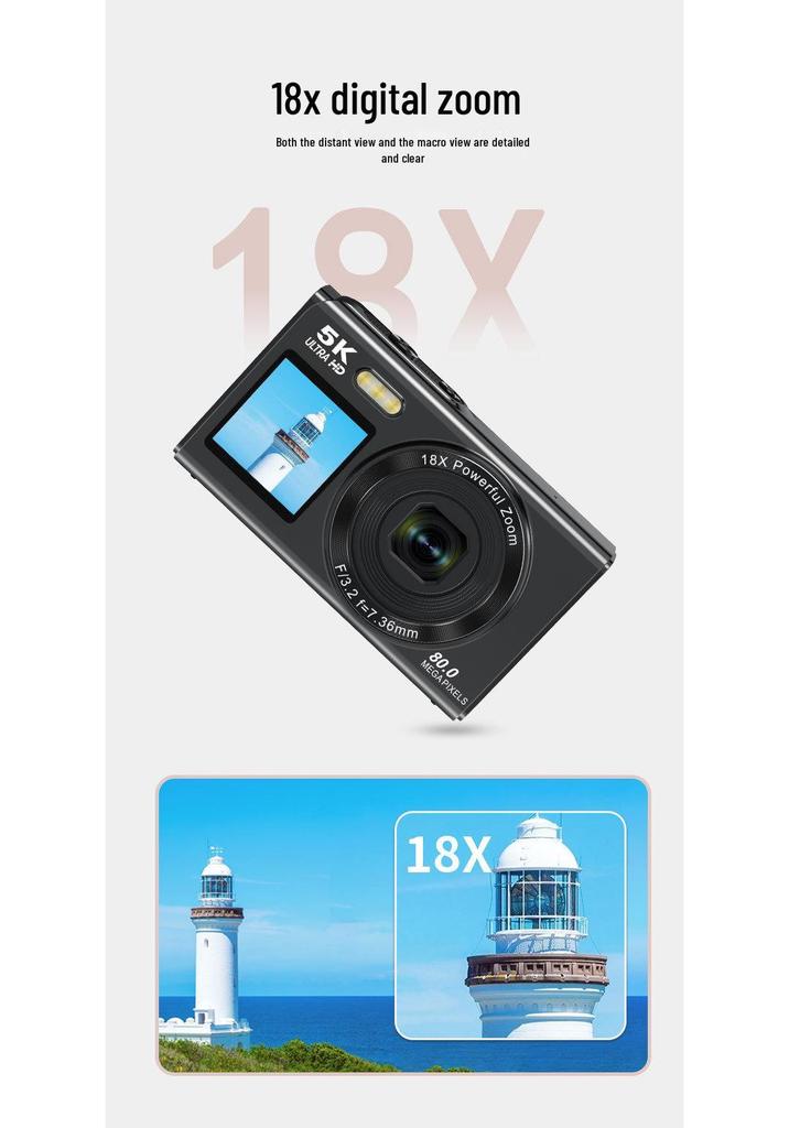 5K HD Dual Screen Portable Student Camera with WiFi Selfie Transfer