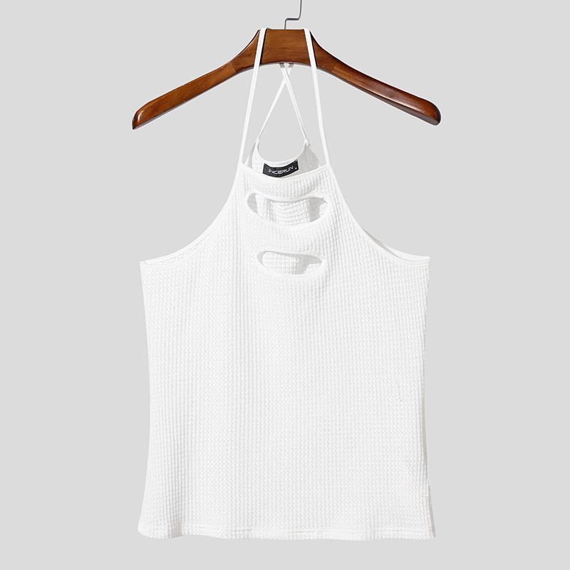 INCERUN Men Strap Sleeveless Hollow Out Mesh Sheer Solid Tanks Camisole