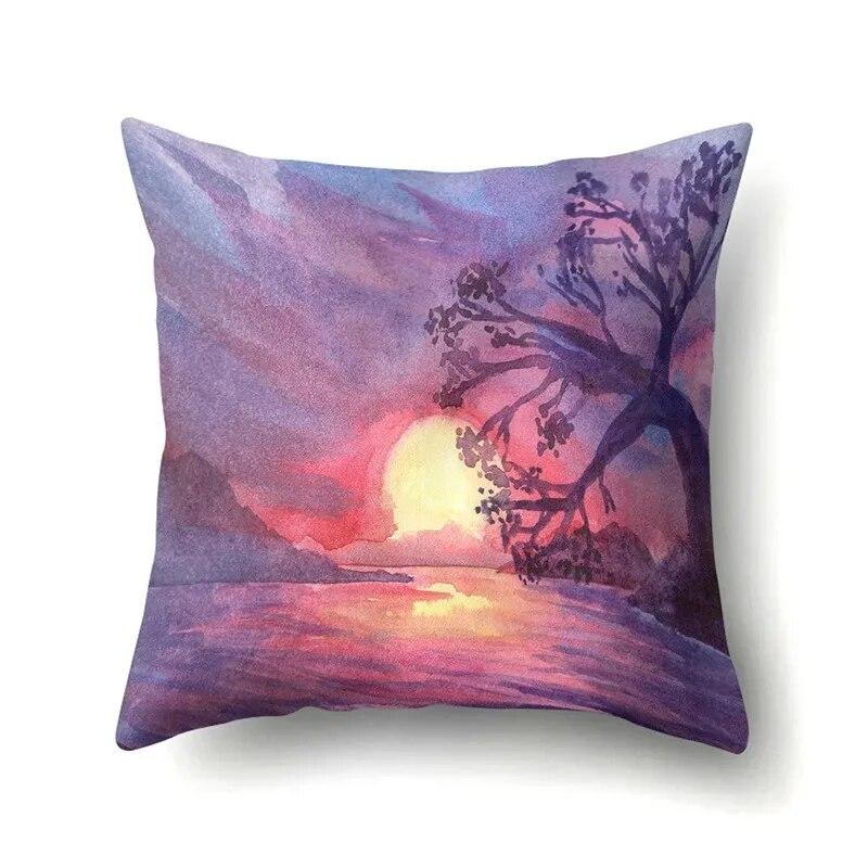 Landscape oil painting printed pillow case home bedroom room decoration office seat living room sofa cushion cover 45x45cm