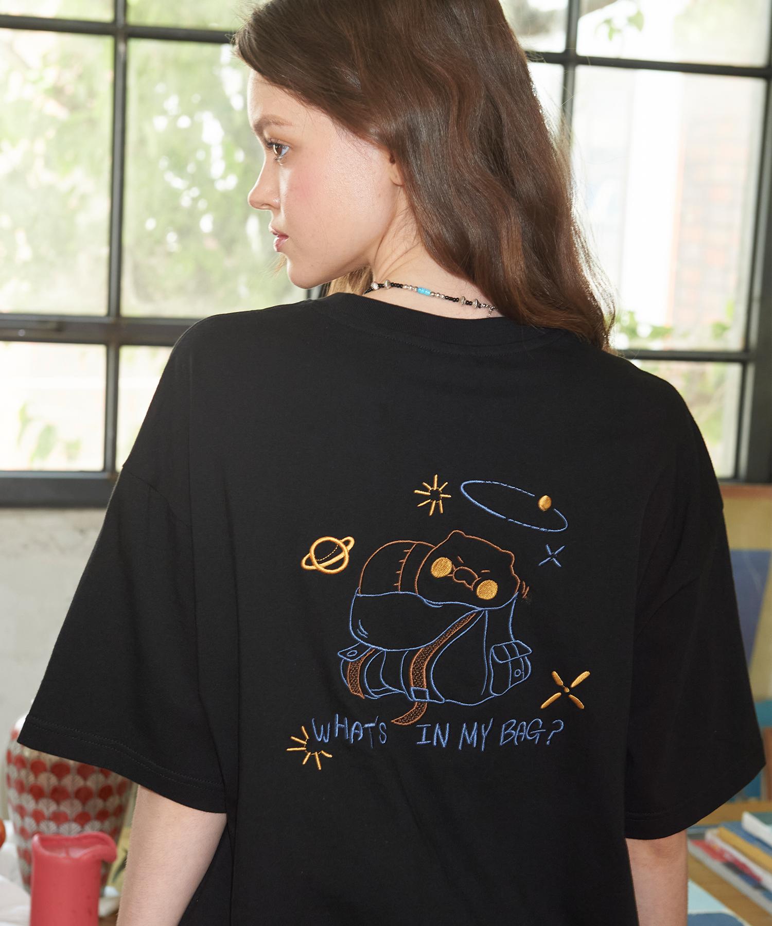 Compagno [Cpgn X Kakao Friends] Chunsik Bag Embroidered Short Sleeve T-Shirt Black Black/M