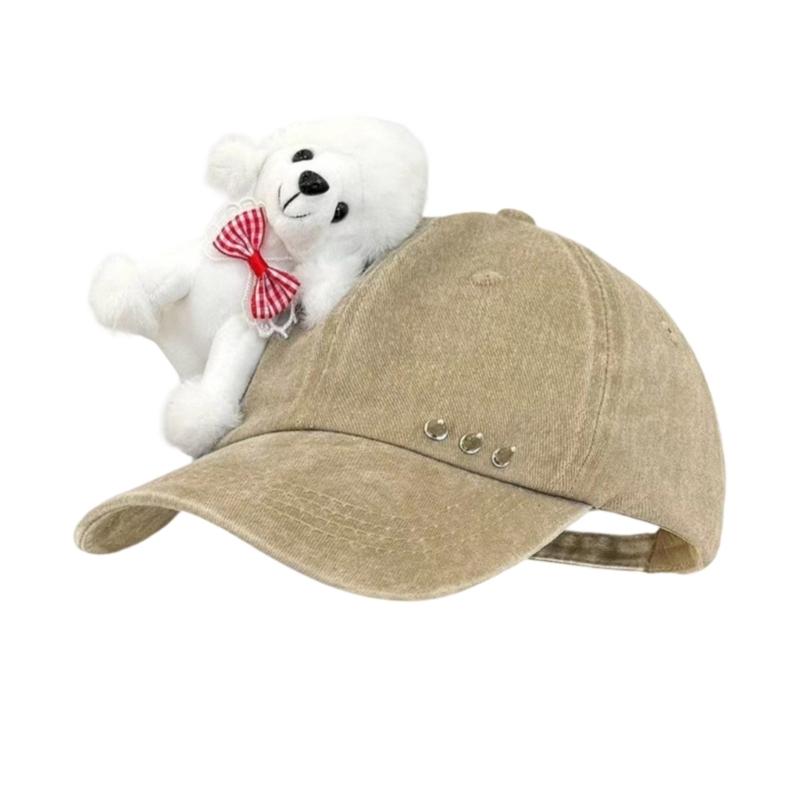 Adjustable Cotton Baseball Cap With Cartoon Dog Design And Rivet Studded For Women Casual Wear Fashion Accessories