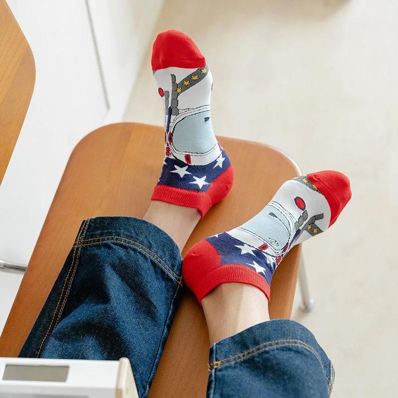 Herrensocken Bootssocken Freizeit Präzisionsbaumwolle Gitter Astronaut Rautenmuster, Skateboard, lustig, Bootssocken