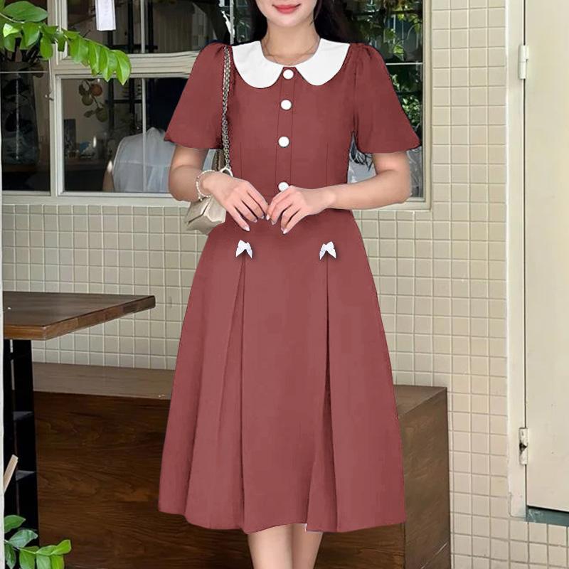 

ZANZEA Женское повседневное летнее платье с коротким рукавом и кукольным воротником 5XL камео розовый