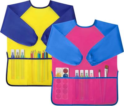 Kids Painting Apron 2 Pack, Waterproof Toddler Art Smock, Artist Smock for Kids Age 2-8 with Long Sleeve and 3 Pockets