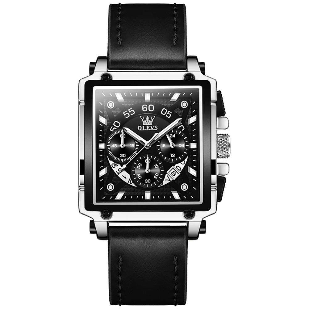 OLEVS 9919 OEM-Logo Armband Klassische Uhr Echtes Leder Kalender Multifunktionaler Chronograph Quadratische Quarzuhr für Mann