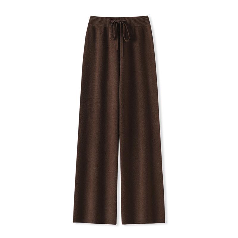 Women's High-Waist Wool Wide-Leg Pants: Autumn/Winter, Thick & Warm, Casual, Long, Knitted, Straight-Leg.