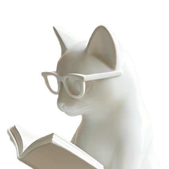 3D Printed Reading Cat Figurine, Cute Reading Book Cat Statue with Glasses, Collectible Animal Sculpture for Bookshelf, Desktop Decor, Gift for Cat