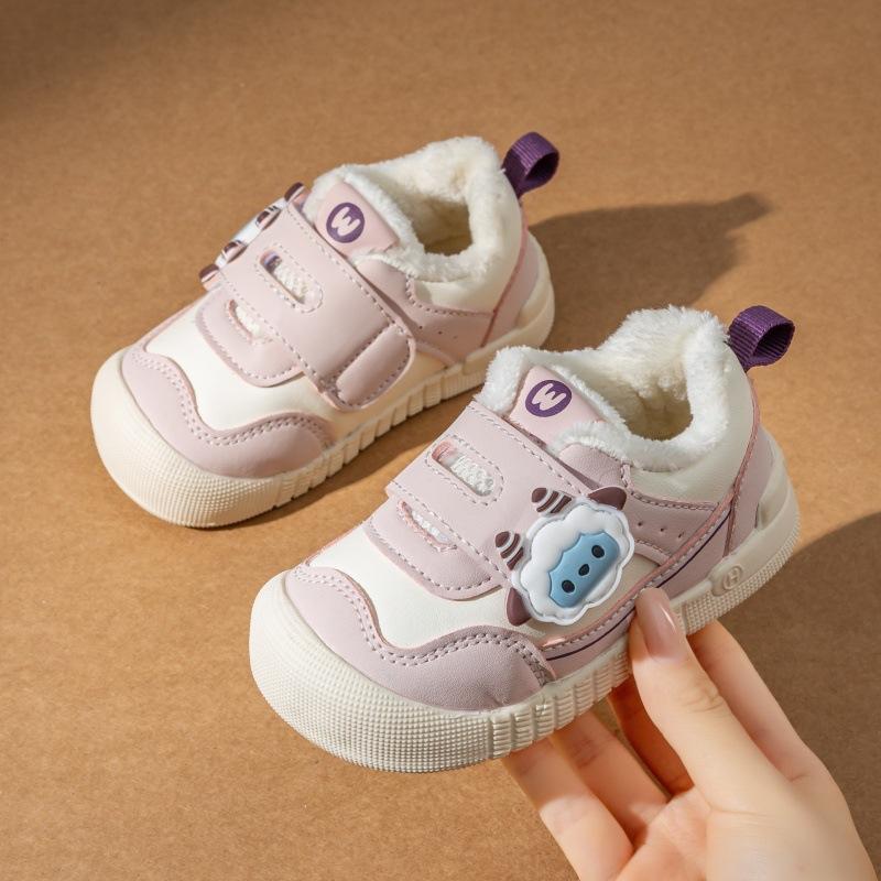 

Winter cartoon new velvet toddler shoes girl baby soft-soled cotton shoes leather surface man treasure non-slip classmate 16 розовый