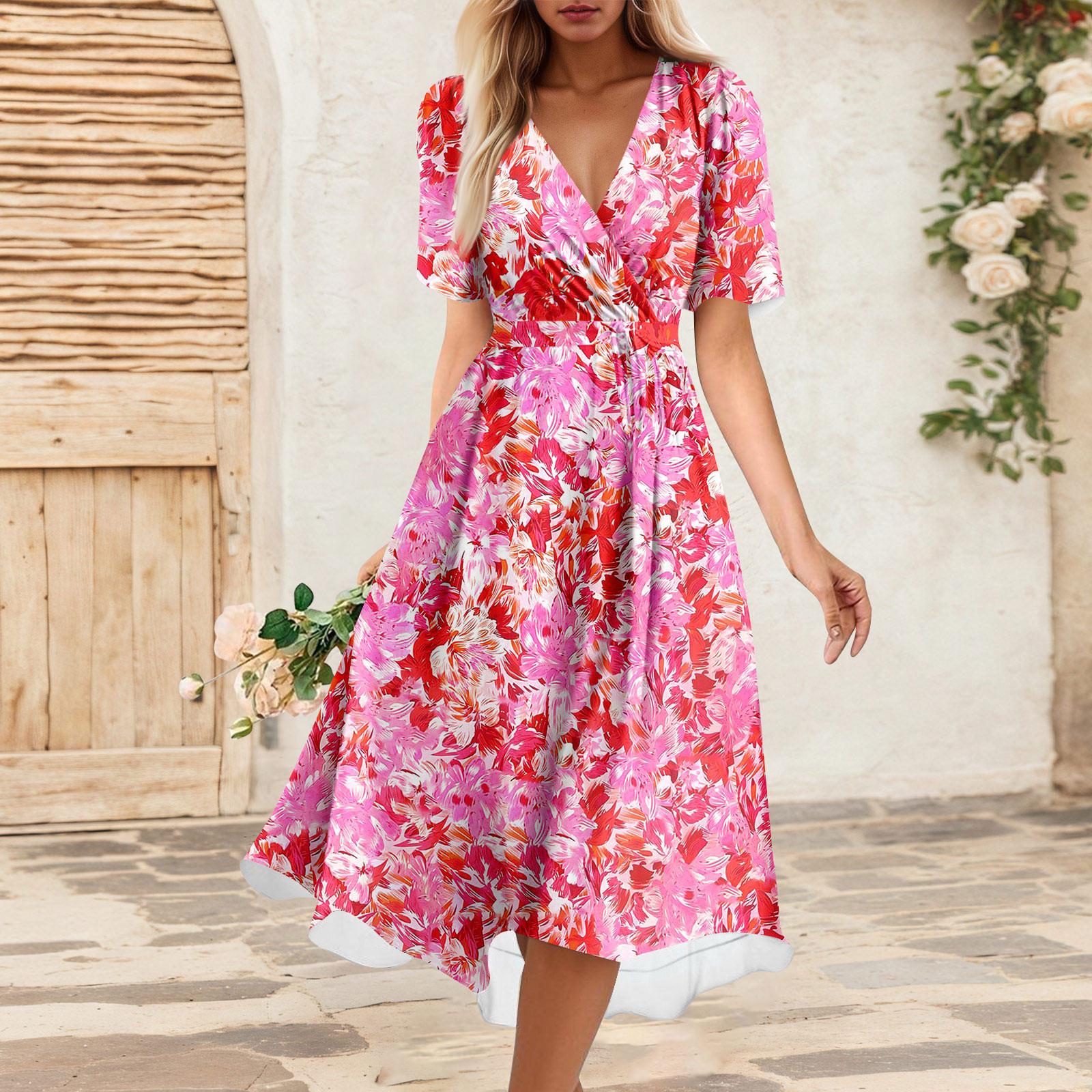 

Женское летнее платье, свободное платье-сарафан без рукавов с V-образным вырезом и карманами M красный