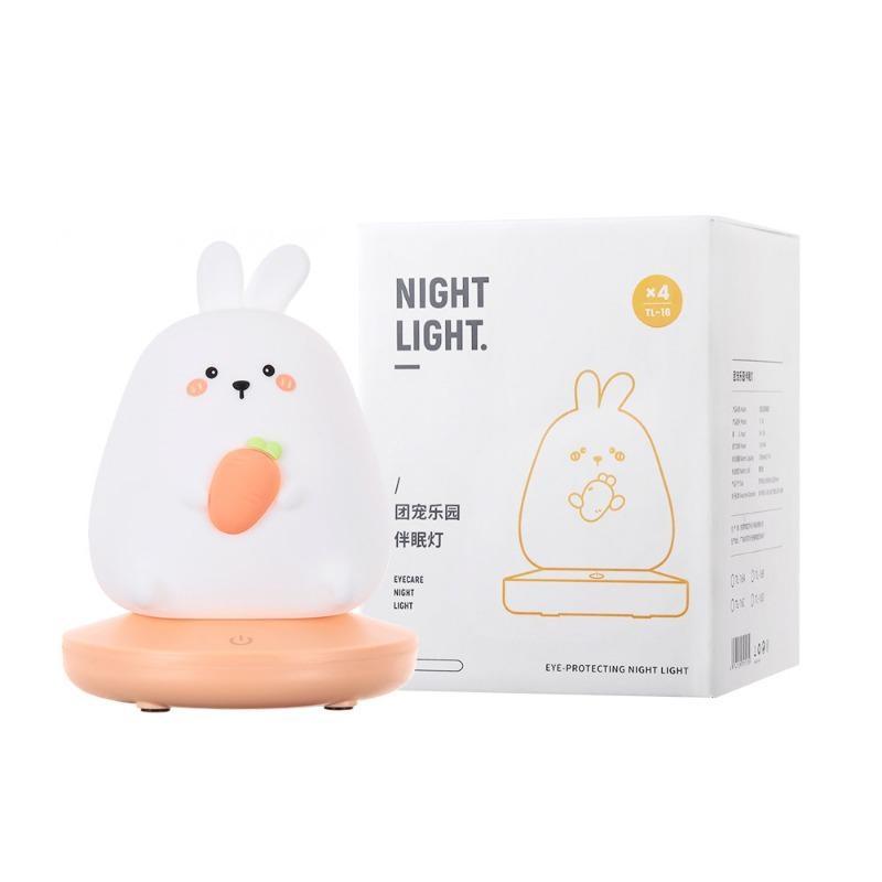 LED Night Lights for Children Bedroom Cute Animal Pig Rabbit Silicone Lamp Touch Sensor Dimmable Child Holiday Gift Rechargeable