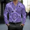 Men Collared Shirt Multicolor Vintage Paisley Diamond Floral Print Long Sleeve Button Down Top