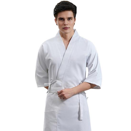 Chef Uniform with Apron Adjustable Waist Strap Unisex V-Neck Crossover Style Chef Jacket Professional Kitchen Workwear