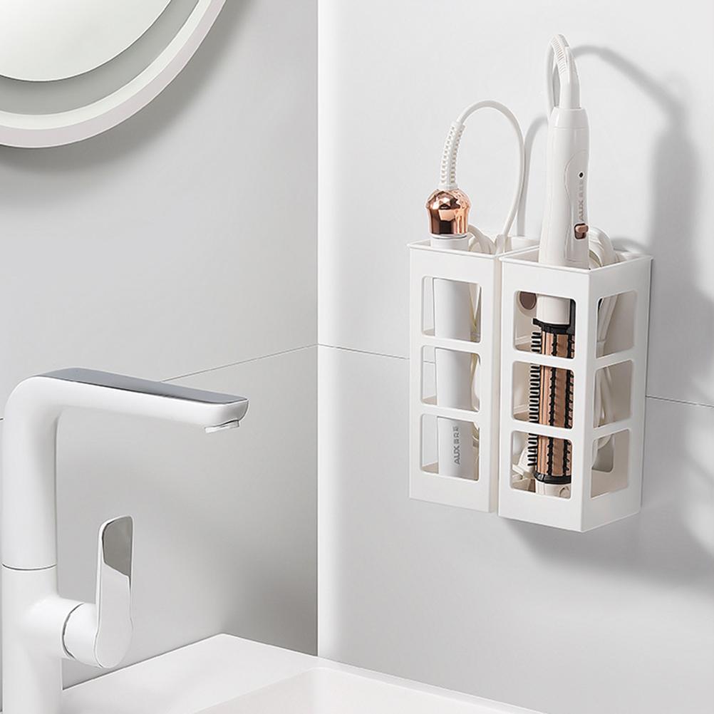 Curling Iron Organizer Bathroom Wall-mounted Hair Straightener Holder Perforation-free Hair Tools Makeup Organizer Box