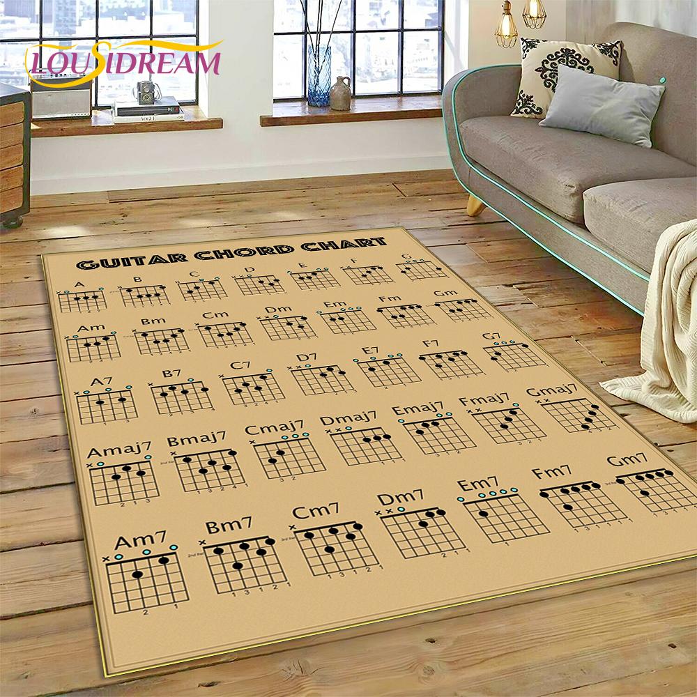 3D Guitar Chords Theory Chart Music Rug Carpet for Living Room Bedroom Home Decor,Floor Mat Non-slip Decoration for Sofa Doormat