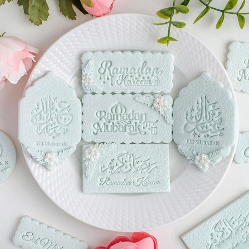 Food Grade Acrylic Eid Mubarak Fondant Cookie Stamp Heat Resistant Baking Mold for Dessert Practical Home Baking Tool