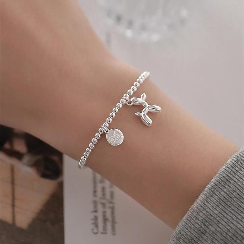 Y2K Creative Cute Balloon Dog Bracelets for Women Beads Chain Ladies Bracelet Jewelry Sweet Couples Fashion Elastic Rope Metal