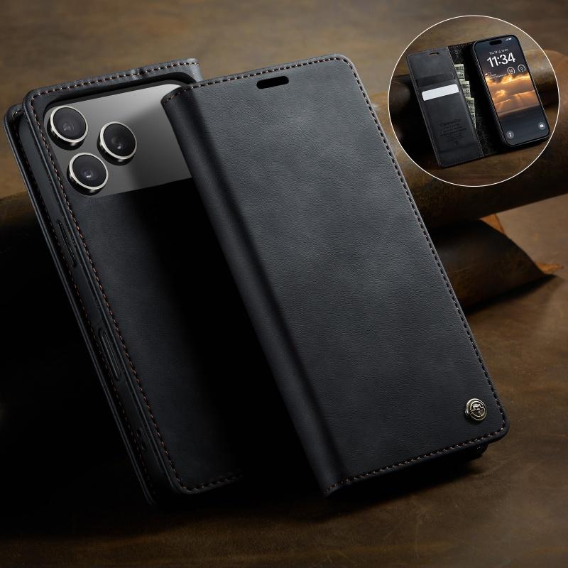 

CaseMe For iPhone 17 Air/17Pro Max/17E Luxury Retro Magnetic PU Leather Shockproof Card Holder Pocket Cover For iPhone17Pro iPhone 17E чёрный