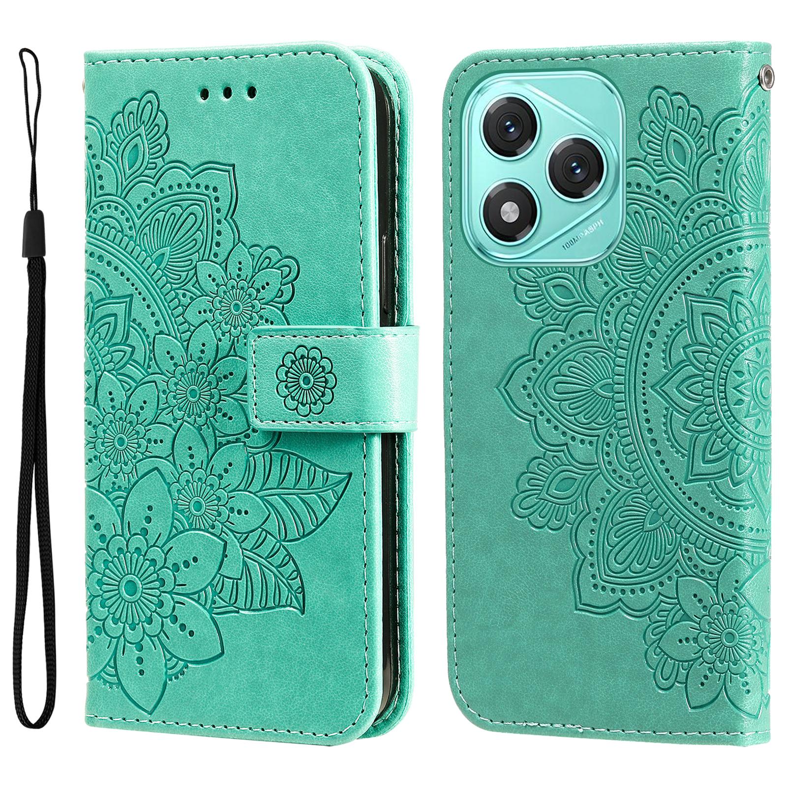 

For Honor 400 Lite Case Floral Pattern PU Leather Wallet Stand Phone Cover Green