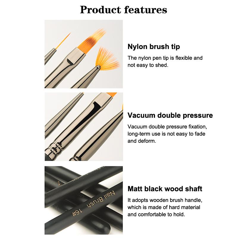 Wooden Handle Nail Drawing Brushes For Manicure Lines Painting Gradient Uv Gel Extension Builder Drawing Pen