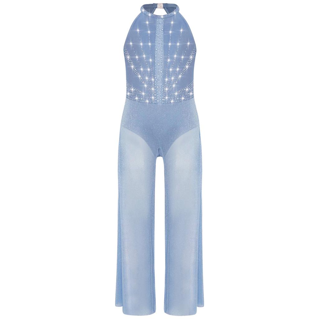 Mädchen Strass Glitzernder Body Ärmellos Schlüsselloch Rücken Tanz Jumpsuit
