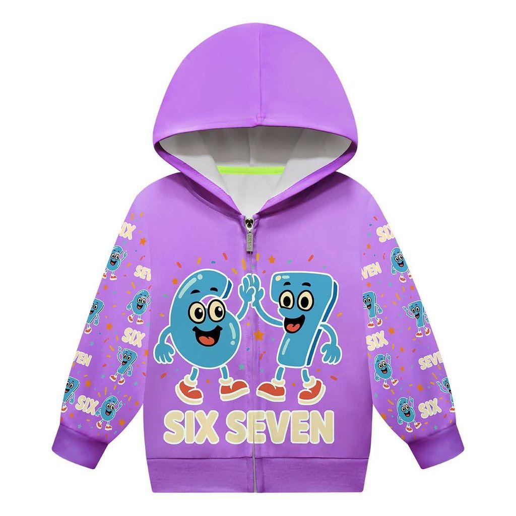 Girls Steal a Brainrot 67 Printed Regular Outwear Hooded Zipper Long Sleeves Jacket Coat