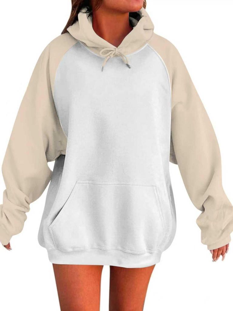 2025 European American Raglan Sleeve Hoodie - Long Sleeve, Spring/Autumn, Color Block, Loose Fit