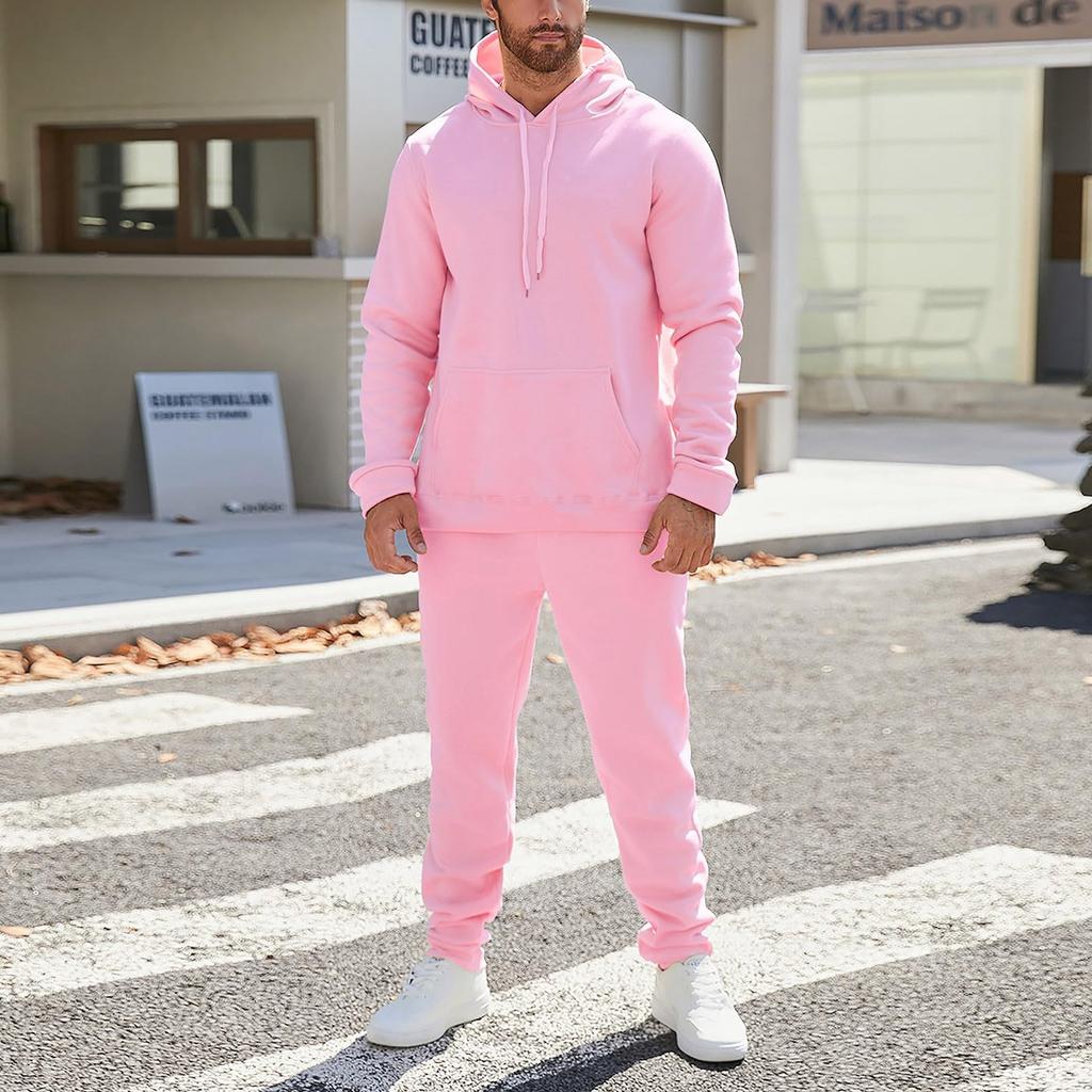 Men's And Women's Solid-color Casual Set. Men's Long-sleeved Hooded, Fleece And Thickened Sweatshirt And Pants Two-piece Set