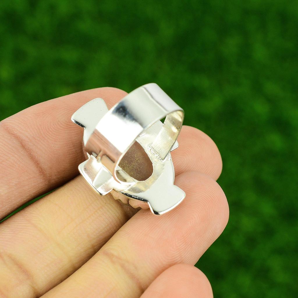 Sterling Silver Multi  Fluorite Stone Engagement Statement Birthday Ring US 7.75