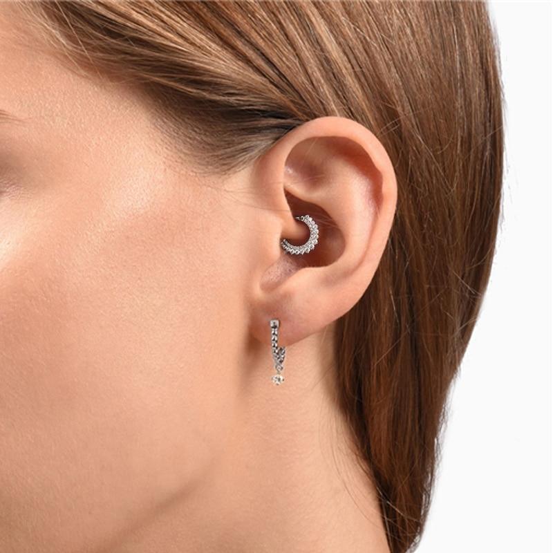 925 Silver Crystals Earrings Hoops For Women Round Nose Ring Puncture Cartilage Ear Nail Earring Fine Jewelry Gift 1pcs