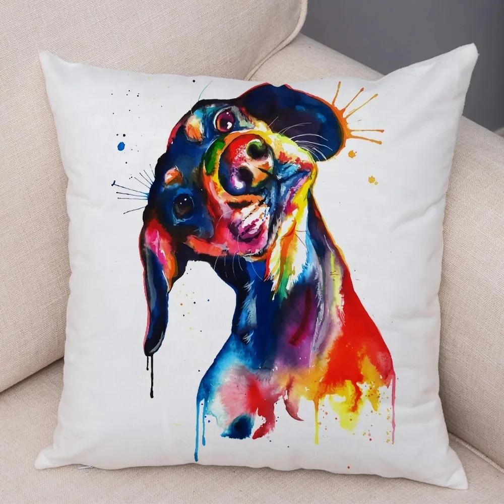 Cute Watercolor Pet Dog Pattern Pillowcase Car Ornaments Office Living Room Sofa Home Pillowcase