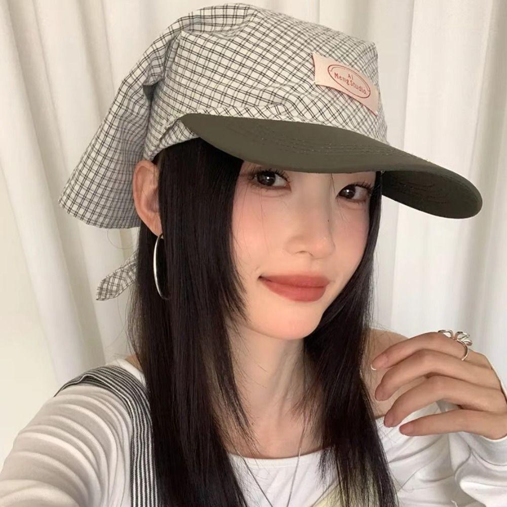 Y2K Scarf Peaked Cap Plaid Triangle Headscarf Hat Simple Y2K Headscarf Baseball Hat  Camping