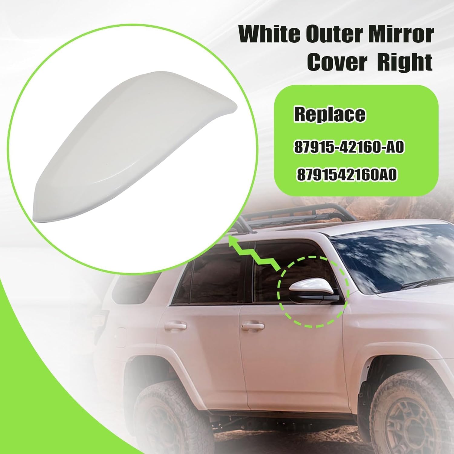 

NLQR Right Passenger Side Outer Mirror Cover Pearly White, Fit for Toyota 4runner 2013-2023, for Rav4 2013-2015, for RAV4 HV 2016, Replace