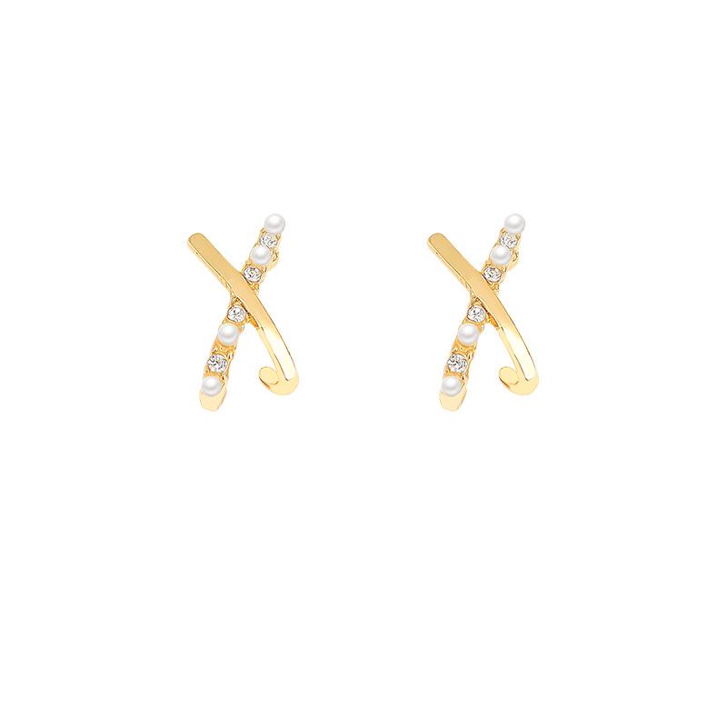 Elegant S925 Silver Cross-Studded Diamond & Pearl Earrings for Women - Niche Design, Internet Favorite