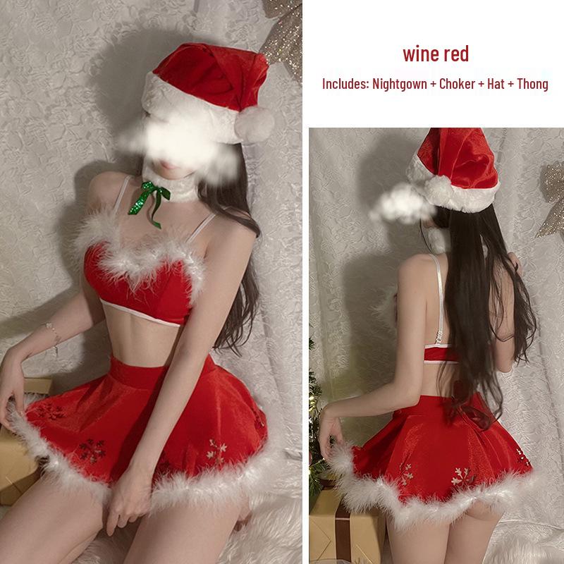 Velvet Christmas Cosplay Lingerie: Cute, Backless Nightgown for Role Play