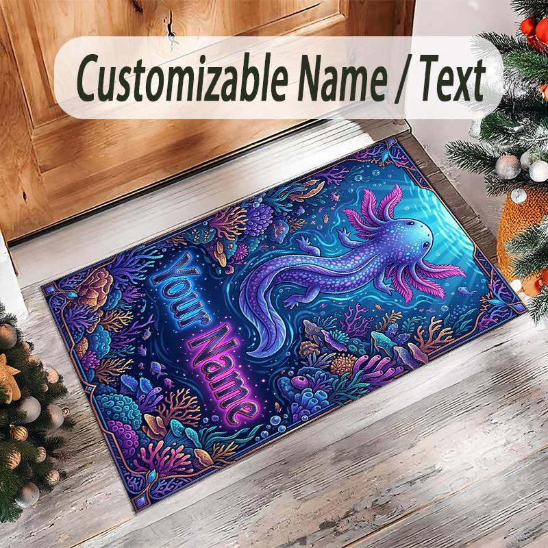 Mermaid Underwater Theme Crystal Velvet Rug Personalized Custom Name Text Soft Floor Mat Home Decor