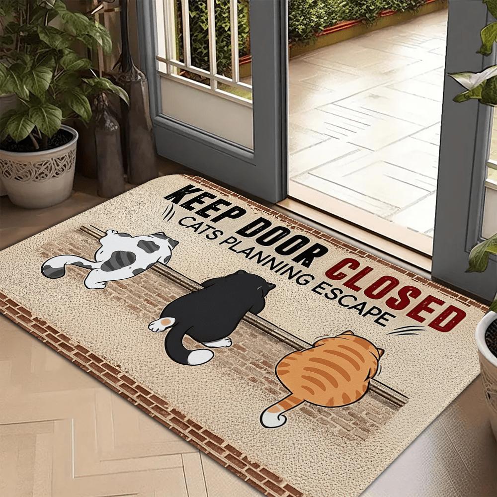 Funny Printed Cat Door Mat Keep Door Closed Cat Lovers Pet Rug Cute Entrance Welcome Mat Durable Indoor Outdoor Home Decor Accen