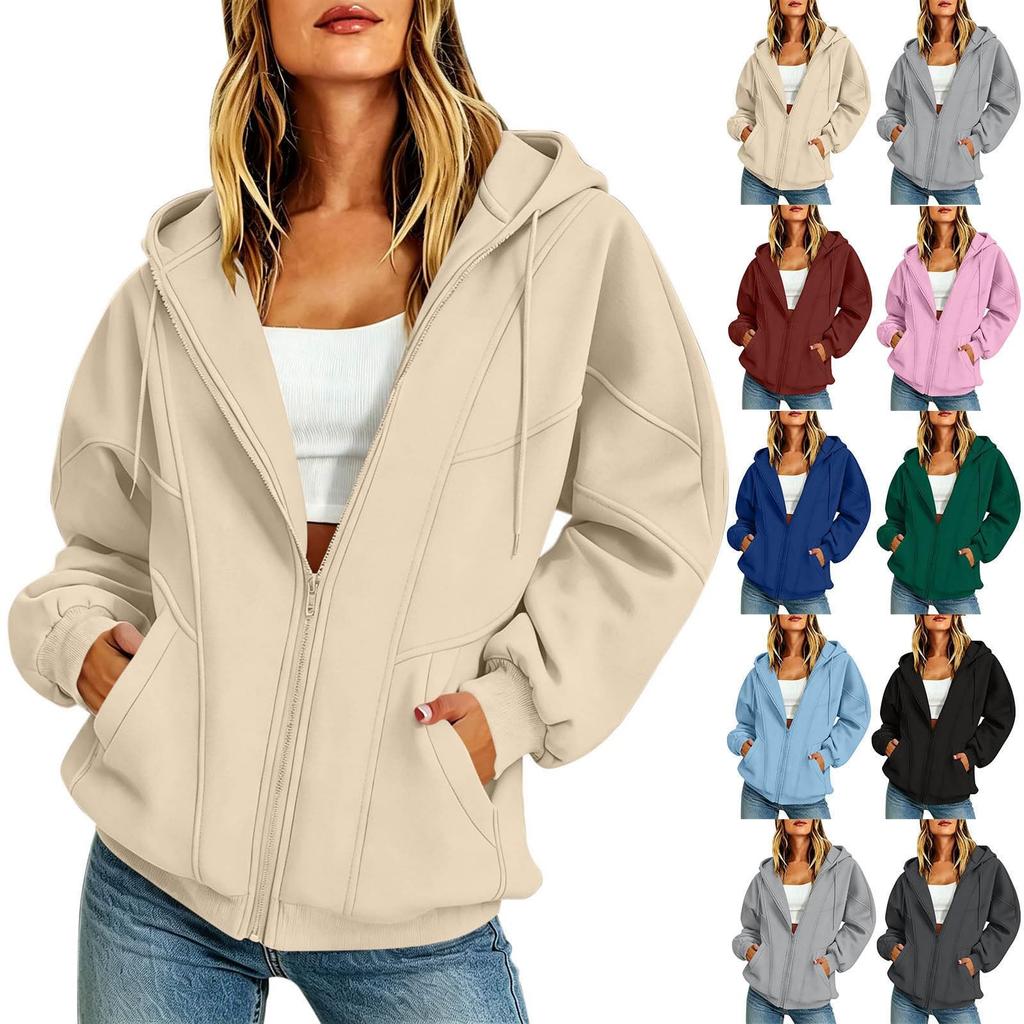 Women's Casual Zip Up Hoodie with Pockets for Everyday Wear