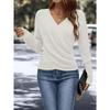 V Neck Long Sleeve Pullover Loose Fit Solid Color Knit Sweater