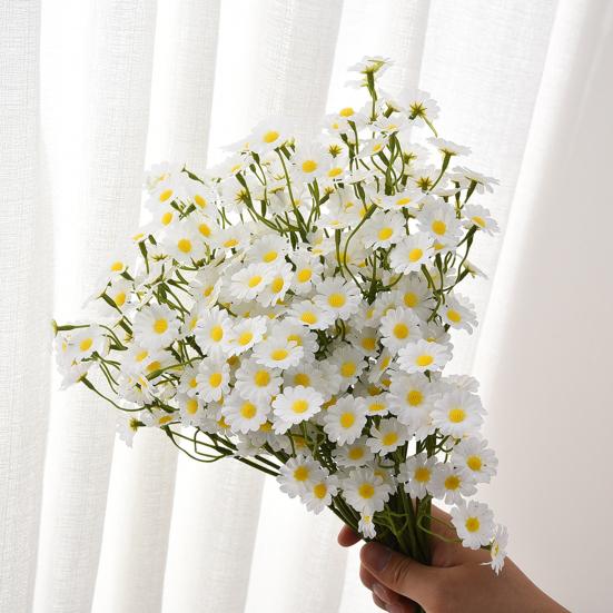 6Pcs Artificial White Daisies Realistic Fake Flower Branch Home Office Wedding Party Table Centerpiece Indoor Outdoor Faux Bloom Plants Decoration