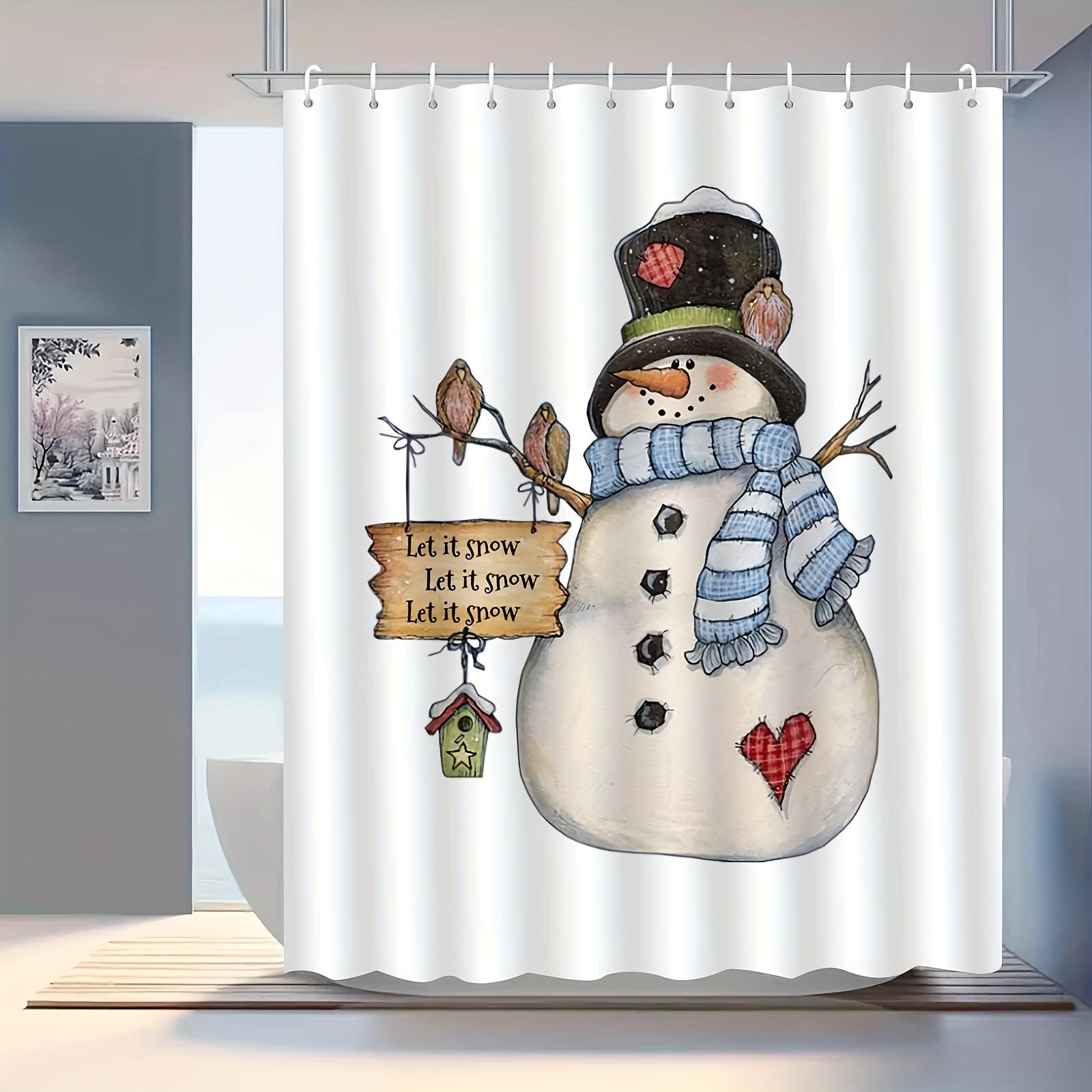 

1Pc Snowman Shower Curtain - Winter Snowflake & Snowman Bathroom Decor With Hooks, Machine Washable, White With Blue & Brown W60H190(CM)-1 Pcs