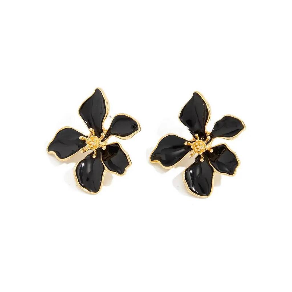 SHIXIN Trendy Sweet Cute Drip Oil Flower Stud Earrings Women Exquisite Flower Piercing Earring Couple Wedding Party Jewelry Gift