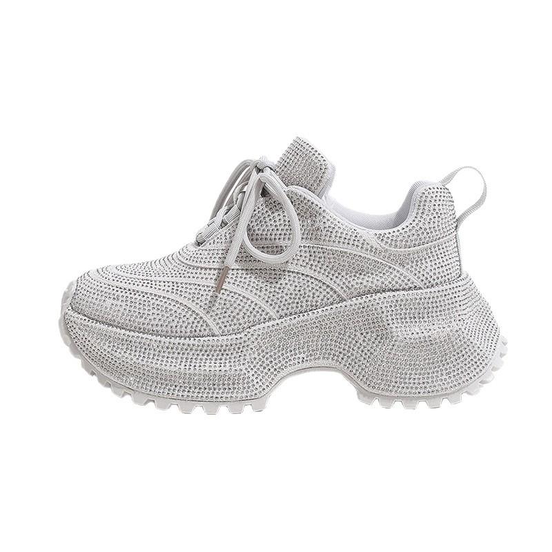 Dad Shoes Women's Thick-soled High-soled Shoes with Diamonds and Women's Thick-soled Sports Shoes